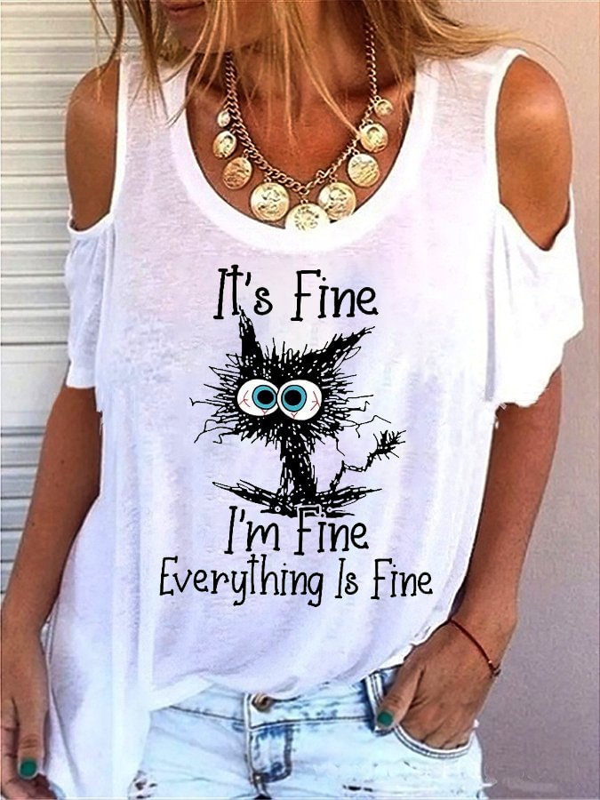 Lilyadress Women's It's Fine I'm Fine Everything Is Fine Off-Shoulder T-Shirt
