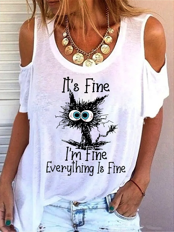 Women's It's Fine I'm Fine Everything Is Fine Off-Shoulder T-Shirt