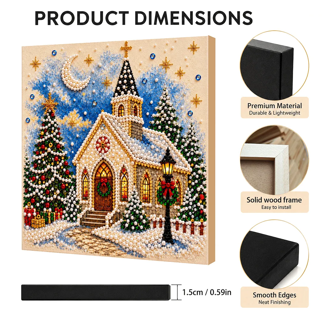 Framed Pearl Painting Kit Christmas Church Art 11.81x11.81in