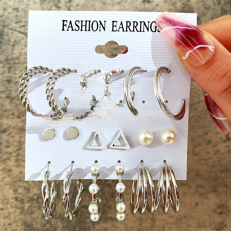 Hot Sale Retro Gold Geometric Ladies Earrings Set Fashion Pearl Earrings Earrings Diamond