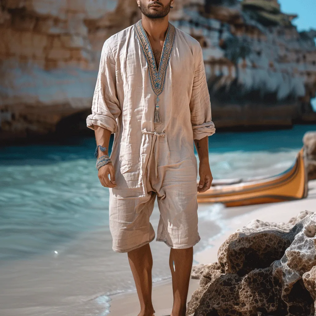Men's Linen Jumpsuit Shorts-INSPIREUSE