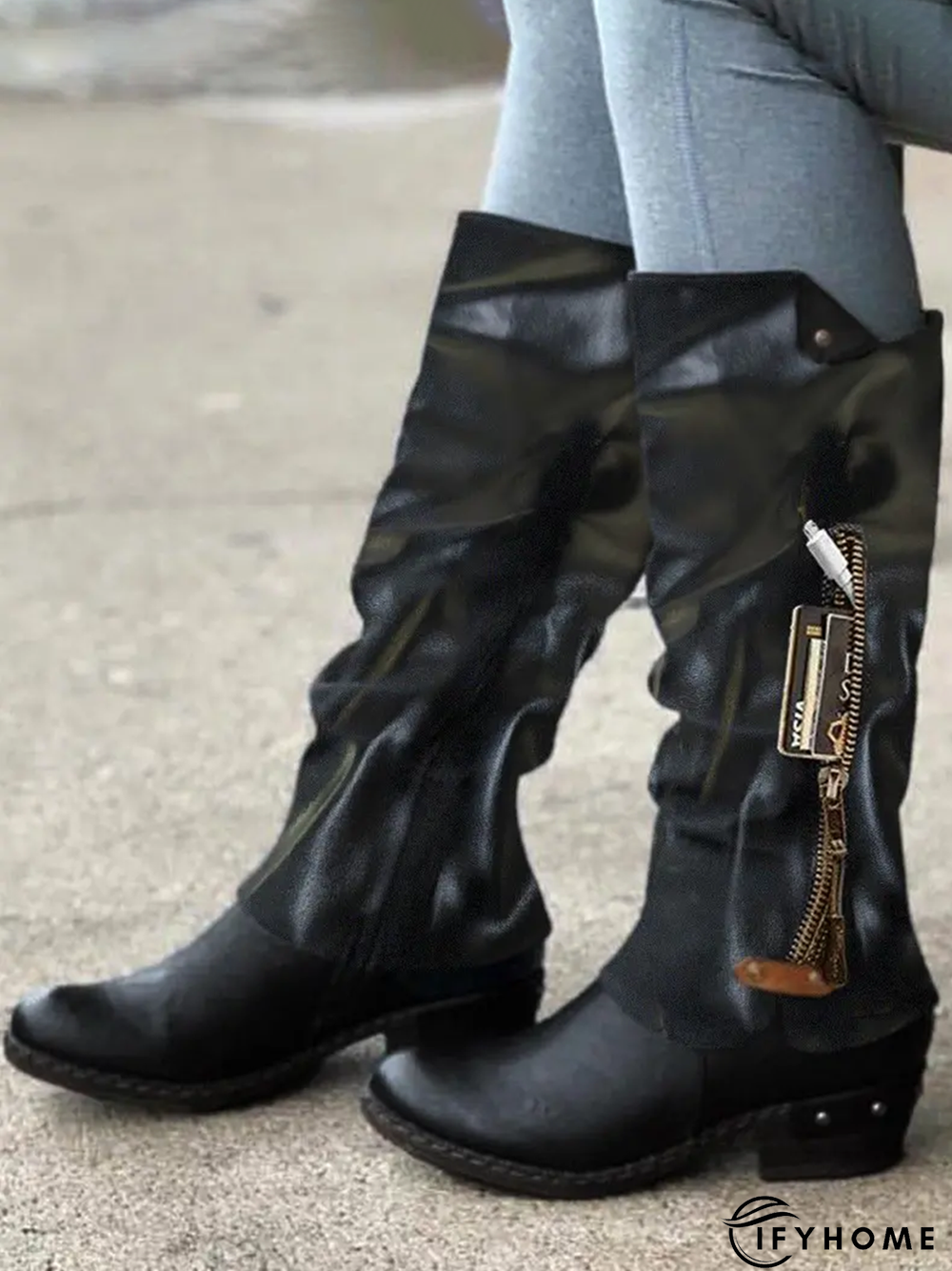Vintage Casual Pleated Zip Riding Boots | IFYHOME