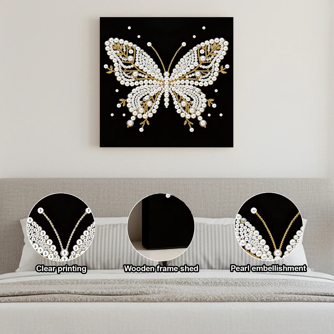 Butterfly DIY Pearl Diamond Painting Kit for Adult Home Decor 25x25cm With Frame