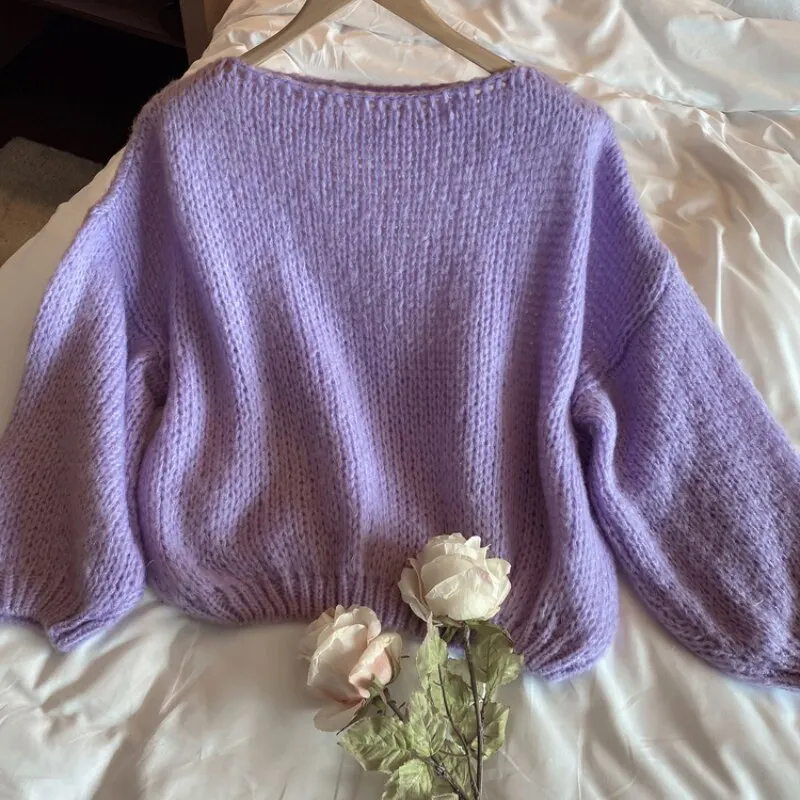 Zoki Thick Women Sweater Loose Cute Autumn Oversize Knitted Jumper Sexy Off Shoulder Sweet Long Sleeve Female Sweater Tops 2021