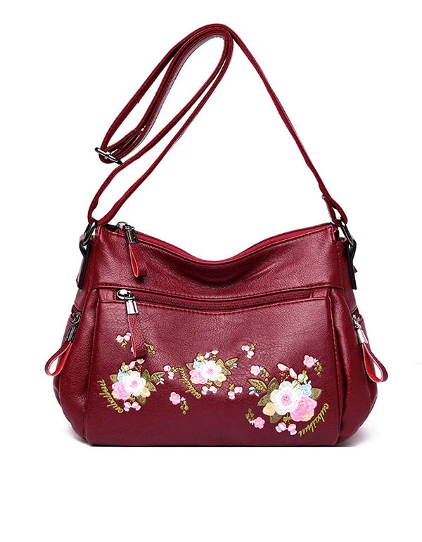 Women's Embroidered Large-capacity Leather Bag