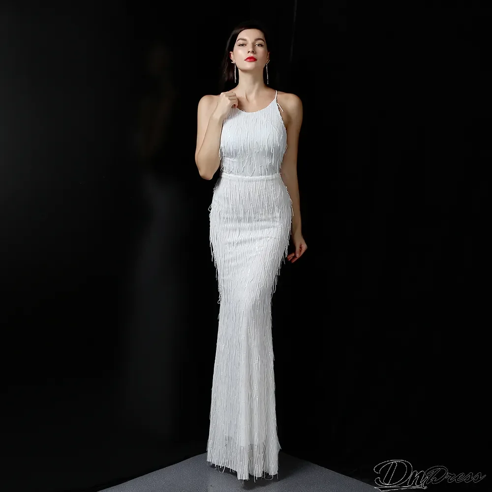 Women Formal Party Elegant Mermaid Evening Dress with Fringed Sequins