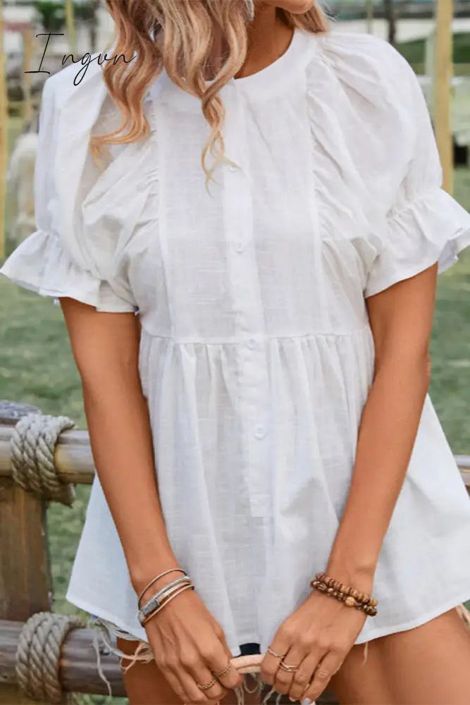 Casual Simplicity Solid O Neck Blouses White / S Tops/Blouses & Shirts