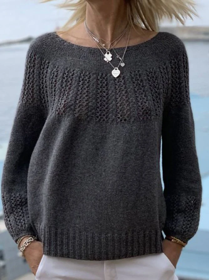 Dark Grey Knitted Casual Sweaters