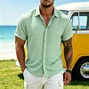 Men's Short Sleeve Linen Blend Button Down Shirt Lightweight Breathable Casual Summer Dress Shirt Striped Pattern by Inlyline