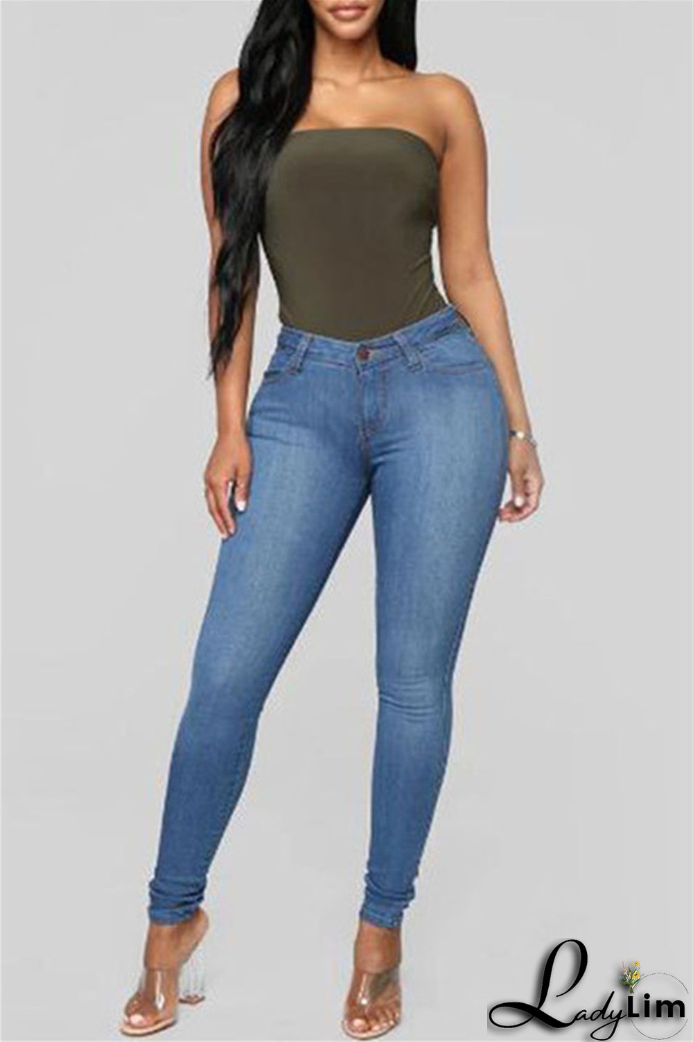 Black Fashion Casual Solid Basic High Waist Skinny Denim Jeans