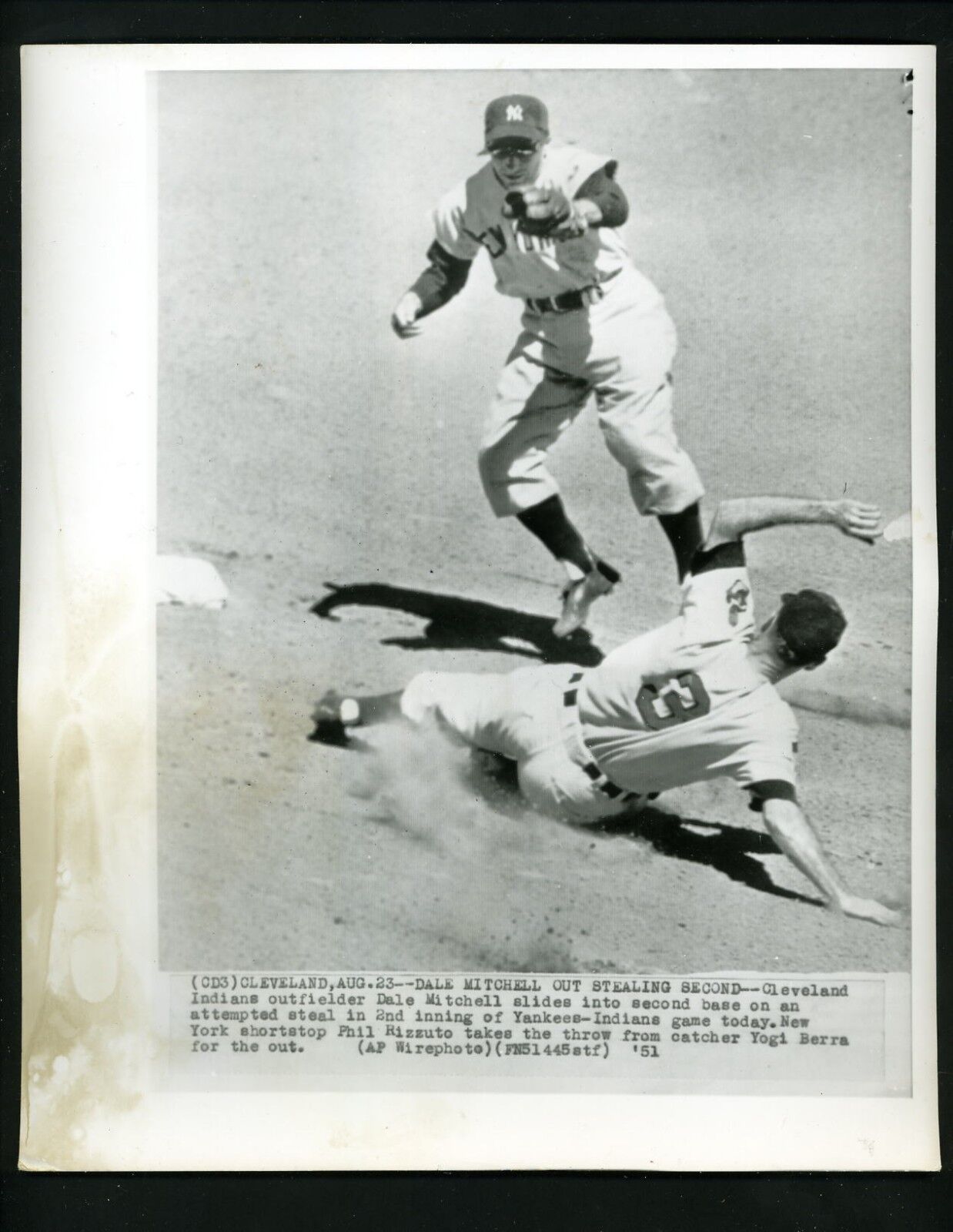 Phil Rizzuto 1951 Press Photo Poster painting from Rizzuto estate Yankees Indians Dale Mitchell