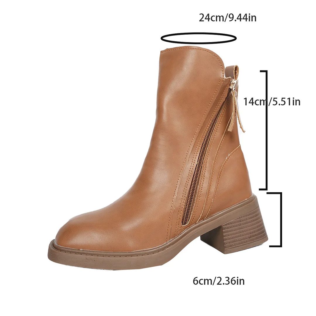 Yyvonne Yards Of Autumn Coarse And Brown Short Boots Female British Wind Side Zipper High-Witling Retro Round Head Martin Boots