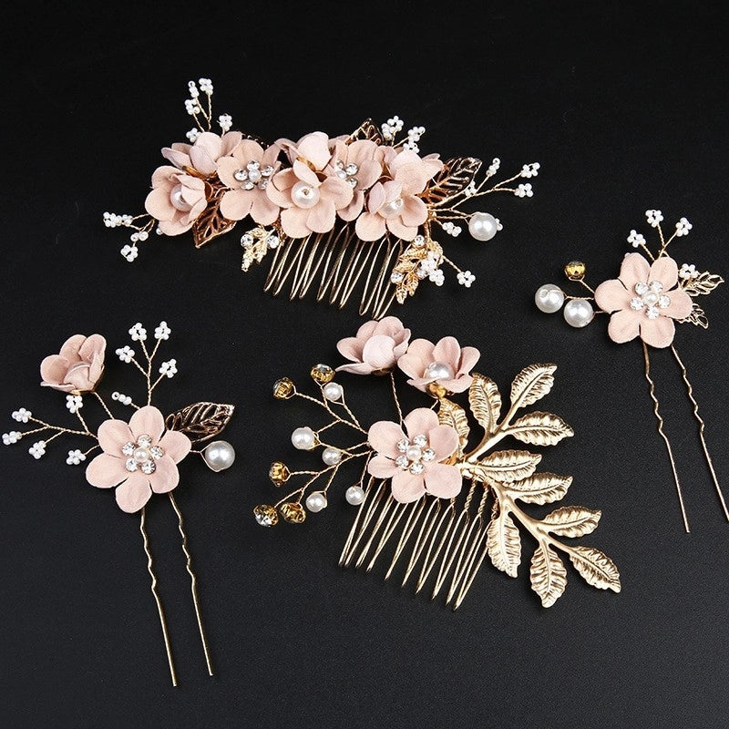 Vintage Golden Leaf Updo Hair Comb Headdress Handmade Bridal Embellished Headdress Flower Comb Hairpin Bridal Accessories