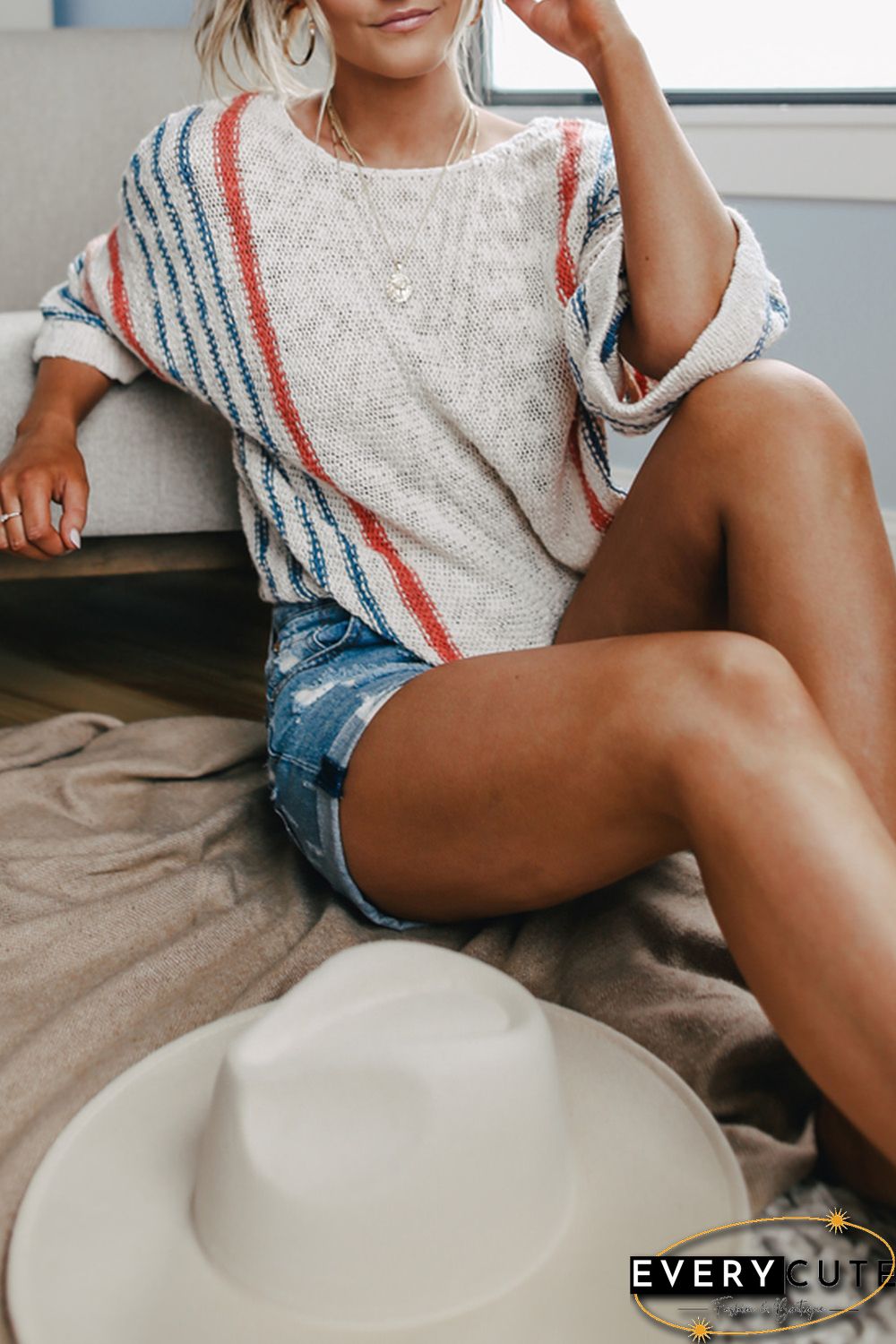 Wide Sleeve Striped Beach Sweater