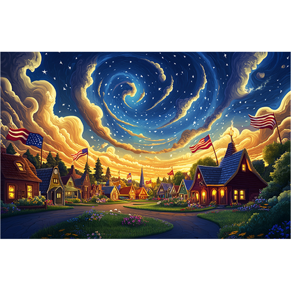 Independence Day Town Night Scene 60*40cm(canvas) full round drill diamond painting