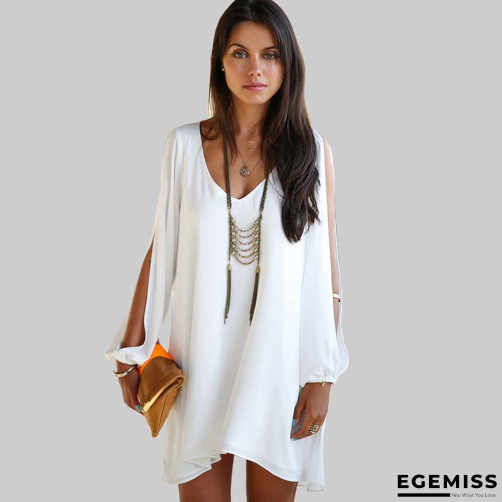 Chiffon Dress V-neck A-line Dress White Dresses | EGEMISS