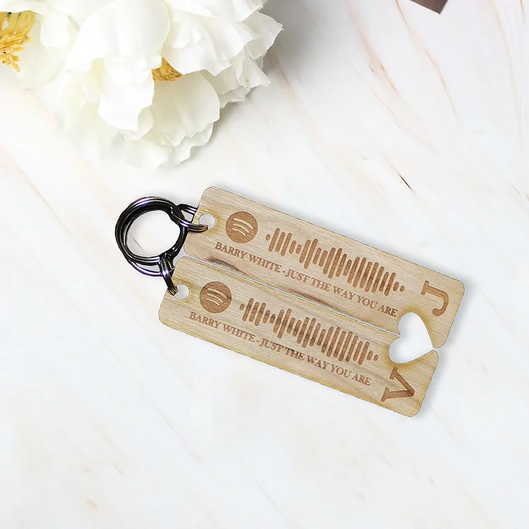 Personalized Spotify Code Keychain Wooden Gifts for Couple