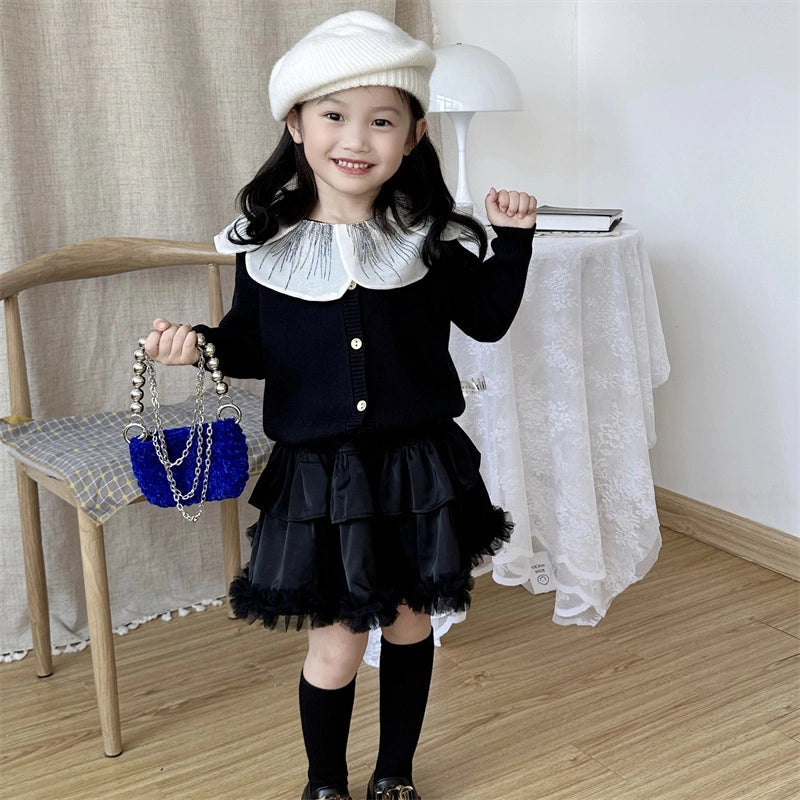 Kid’S Woolen Solid Color Elegant Classic Style Weave Square Open Shoulder Bag