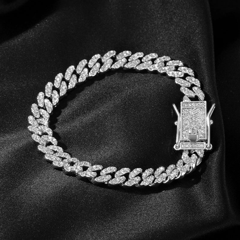 8mm Cuban Link Chain Alloy Dragon’s Beard Buckle Thick Bracelet Street Men’s And Women’s Fashion Hip Hop Ear Accessories