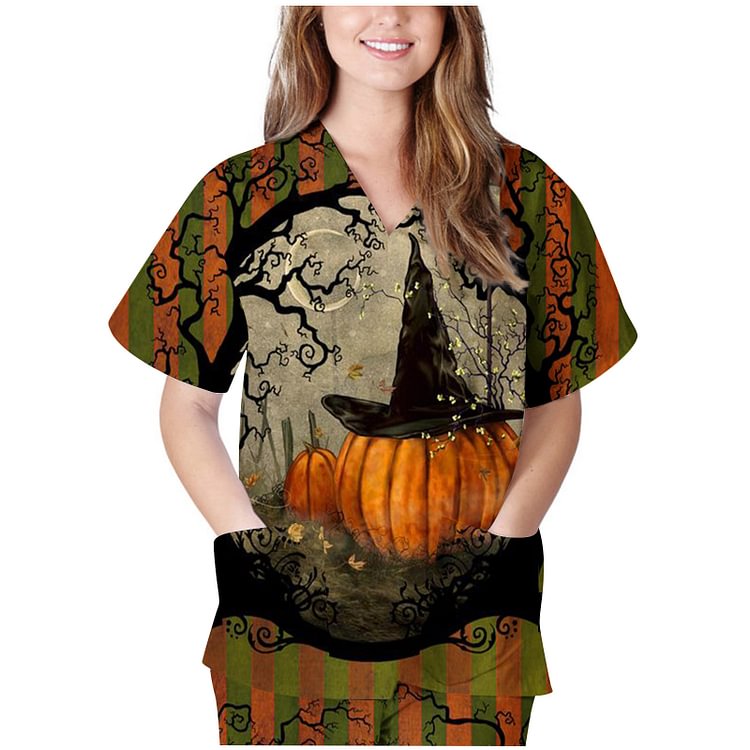 Women's Halloween V-neck Short Sleeve T-shirt Pullover