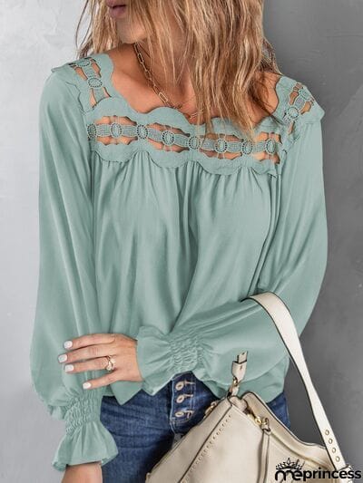 Cutout Square Neck Long Sleeve Blouse