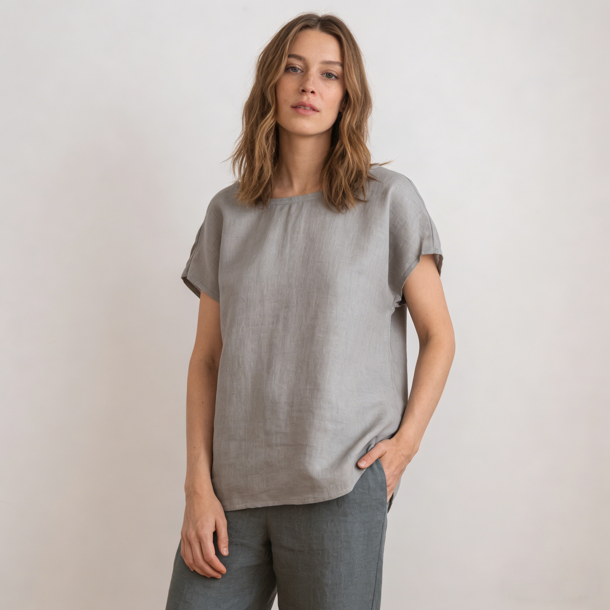 Linen T Shirt Women 100% Linen Short Sleeve Crew Neck Summer Tee Soft Breathable REAL SILK LIFE