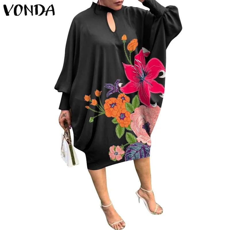 Women Autumn Dress 2022 VONDA Beach Sundress Vintage Long Sleeve Printed Party Midi Dresses Casual Lapel Vestidos Elegant Robe