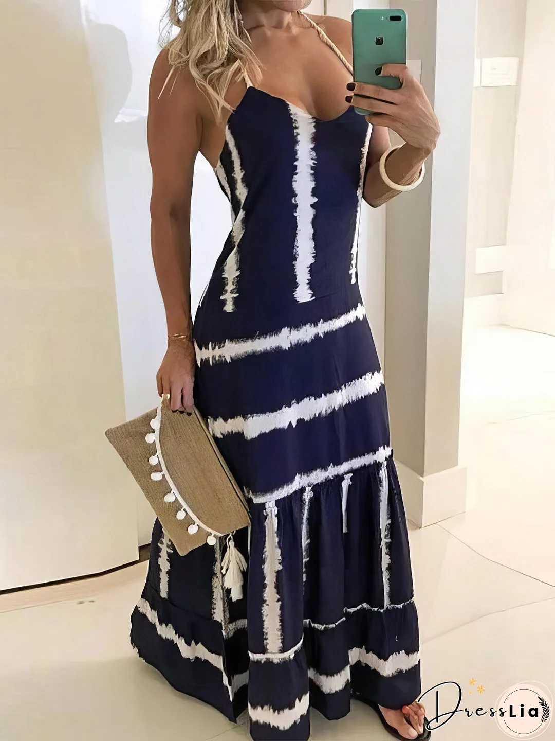 Sling Stripe Print Sleeveless Fitted Dress