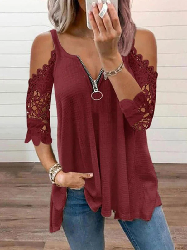 Hollow Lace Sleeves Comfortable Breathable Ladies Short Sleeves