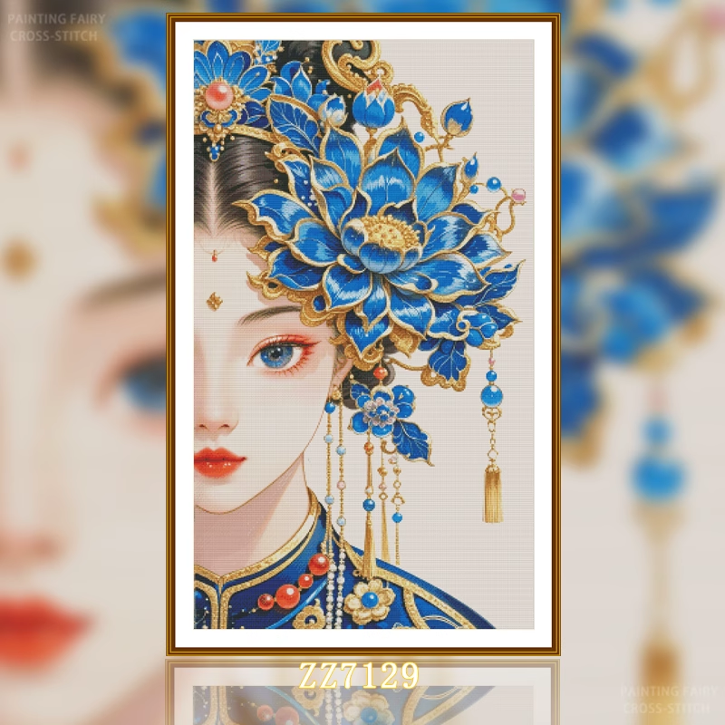 【ZZ7129- Blue Lotus Drunken】 Painting Fairy Cross Stitch
