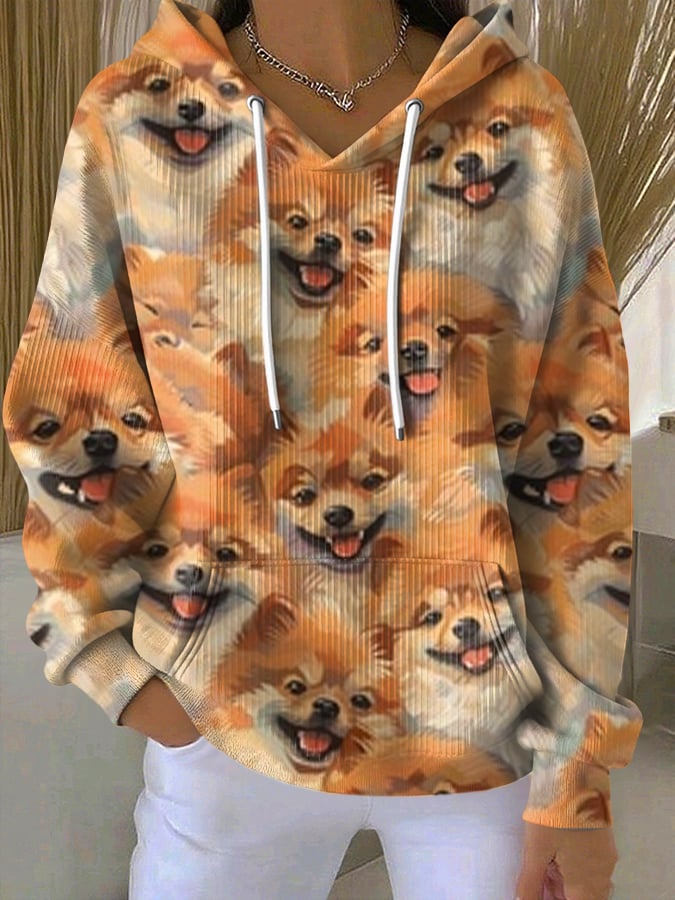 Women's Pomeranian Dog Print Casual Hoodie 