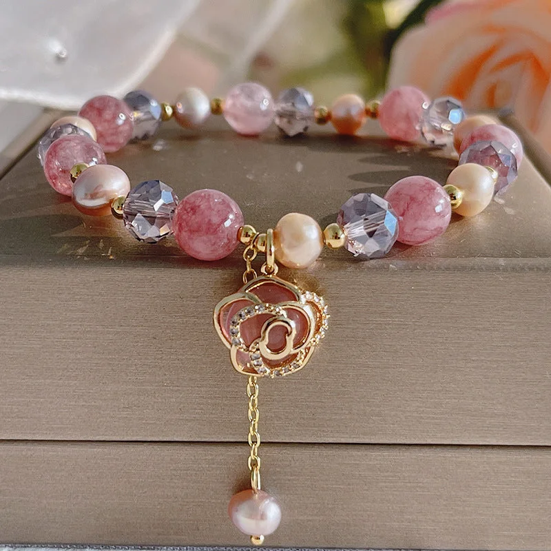 Petals Strawberry Crystal Pearl Bracelet