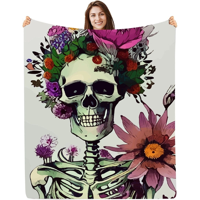 Halloween Casual Flower Bat Skull Polyester Blanket Couch & Sofa Decor
