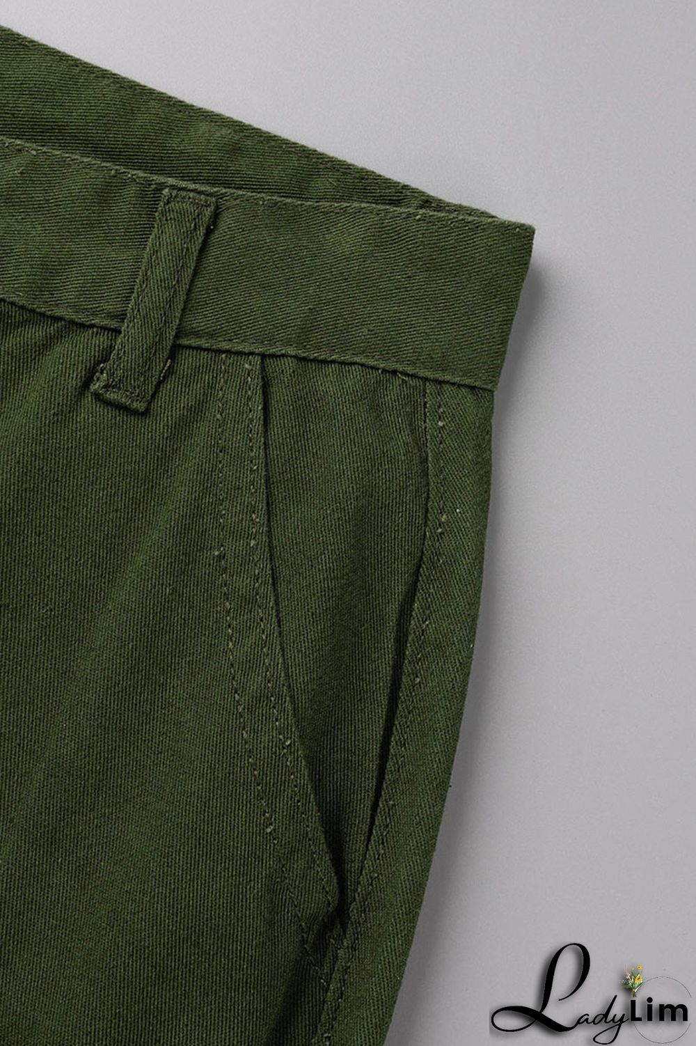 Green Street Solid Patchwork Pocket High Waist Straight Solid Color Bottoms