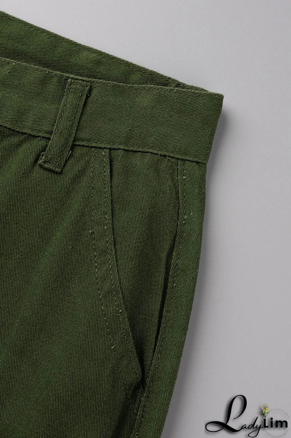 Green Street Solid Patchwork Pocket High Waist Straight Solid Color Bottoms