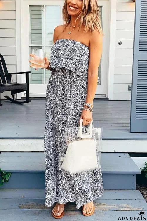 Print Off Shoulder Maxi Dress
