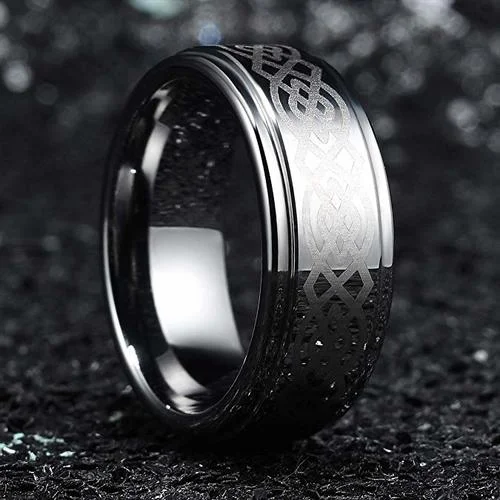 6MM 8MM Silver Celtic Knot Women Or Men's Tungsten Carbide Wedding Laser Etched Rings