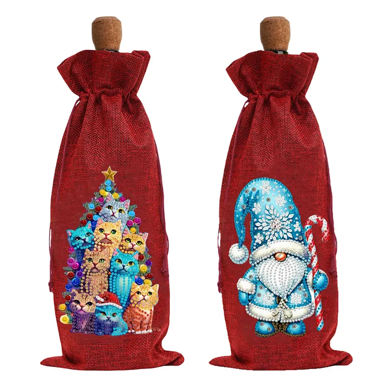 2pcs Christmas Diamond Art Wine Bottle Bags Covers Diamond Painting Red Wine Bag gbfke