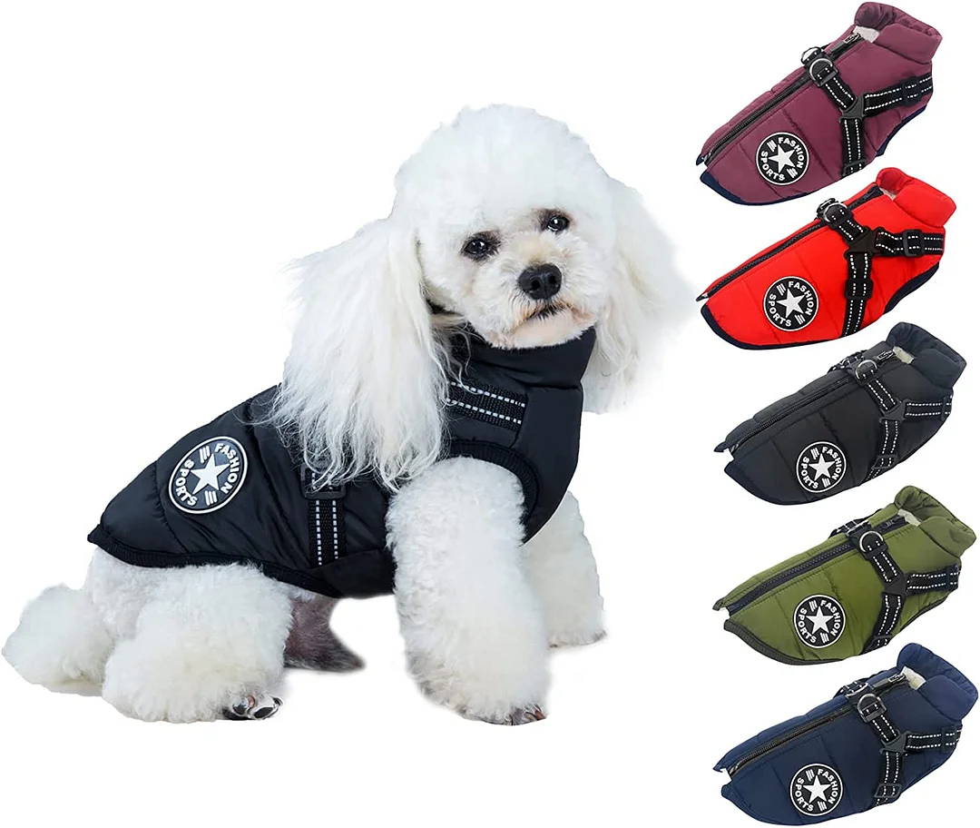Warm Dog Winter Coat Cozy Waterproof Windproof Dog Outdoor Jacket, Adjustable Pet Vest with Harness & D Rings, Thick Polar Fleece Lining, Reflective Dog Apparel for Small Medium Large Dogs