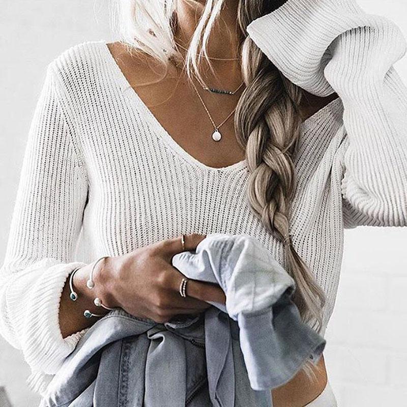 Long Sleeve V-Neck Sexy Navel Sweaters