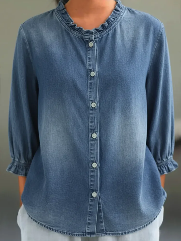 Women's Casual Washed Denim Cotton Shirt socialshop