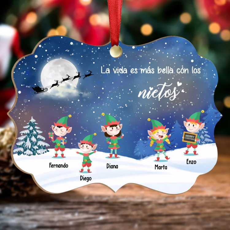 Navidad-Ornamentos navideños de madera vida con los nietos 1-12 nombres personalizados
