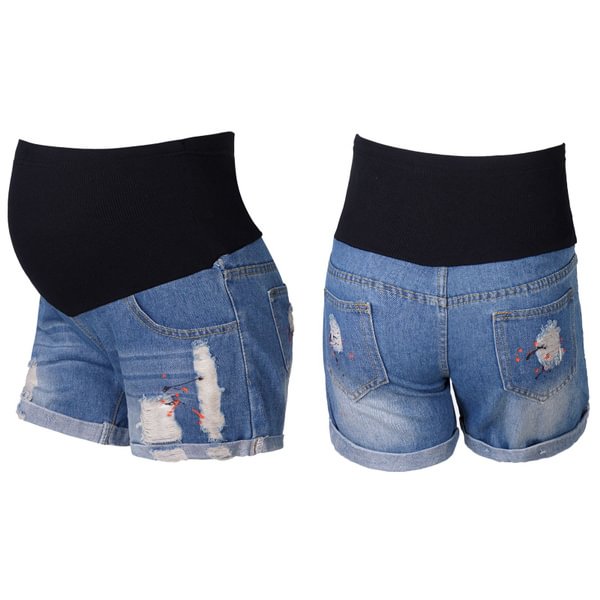 Loose Ripped Denim Maternity Shorts Summer Casual Belly Clothes for Pregnant Women - Life is Beautiful for You - SheChoic