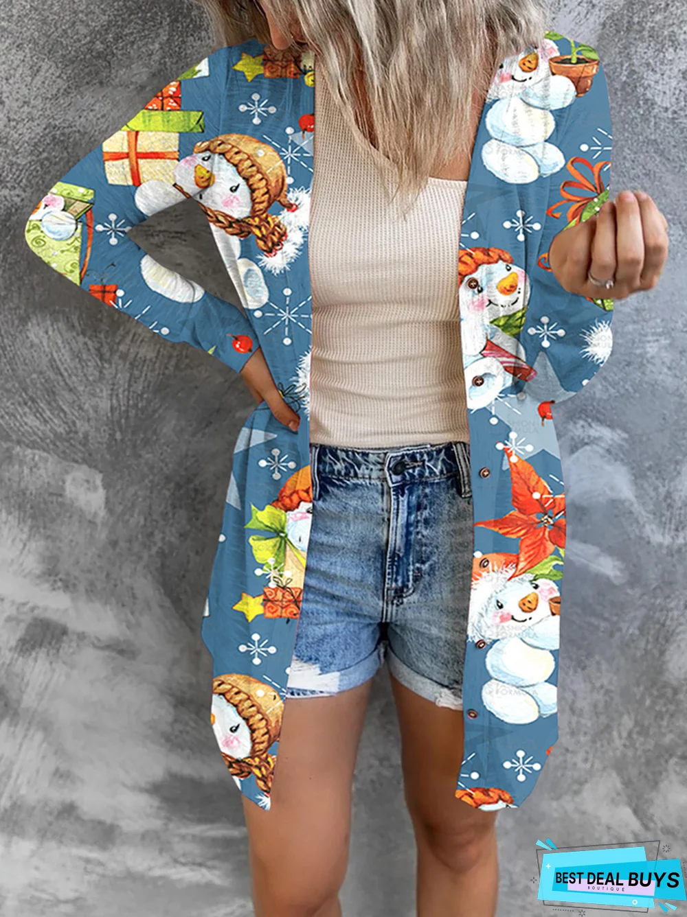 Casual Christmas Snowman Outerwear