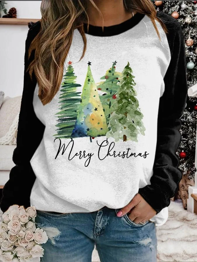 Women's Merry Christmas Tree Print Casual Sweatshirt