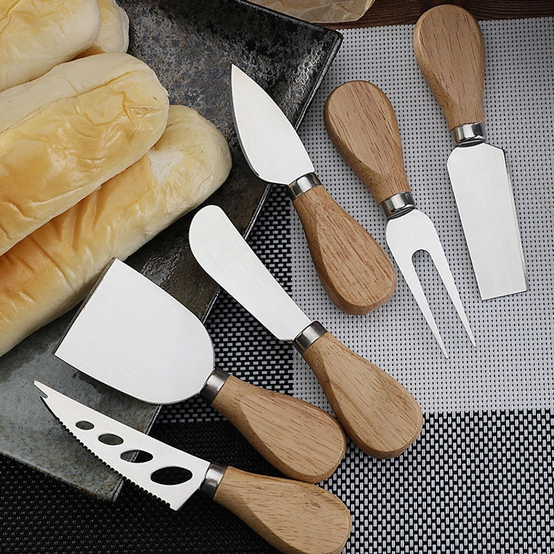 Stainless Steel Cheese Knife With Wooden Handle Suit Baking Tool Steak Knife Butter Butter Spatula Cheese Pizza Small Knife And Fork