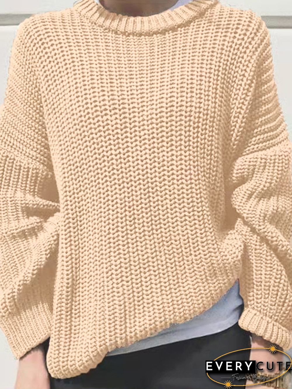 Solid Crew Neck Knit Sweater