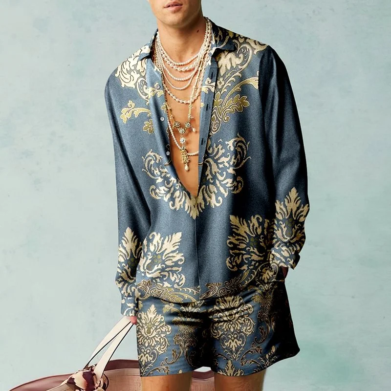 Noble luxury printed shirt shorts suit