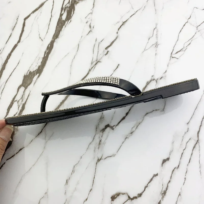 Women's Summer Slippers Rhinestone Shiny Flat Slippers