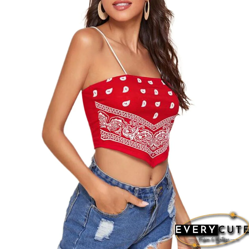 Summer Womens Sexy Cami Tank Top Casual Paisley Print Sleeveless Backless Bandana Camisole